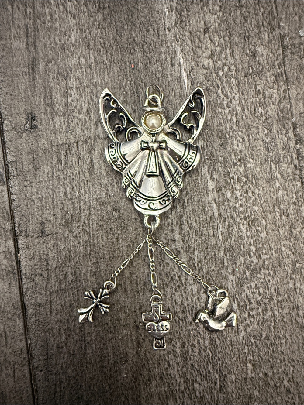 Silver-Tone Angel Pendant with Dangles